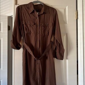 Banana Republic Brown Long Sleeve Shirt Dress with Belt